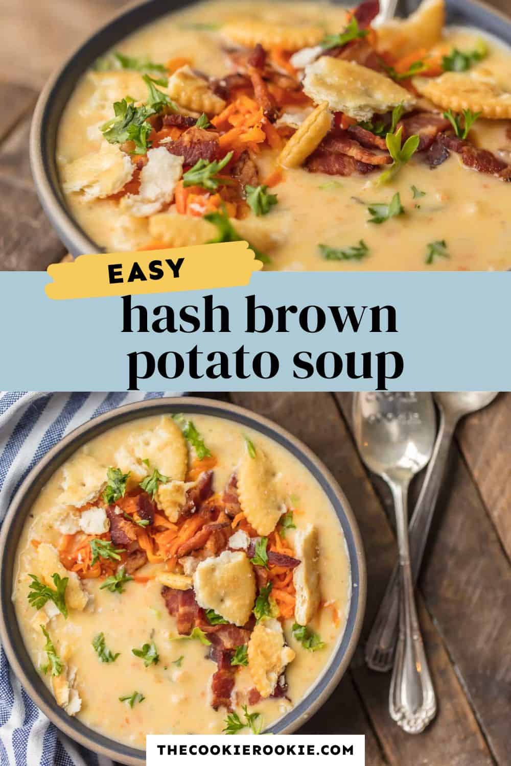 hash brown potato soup pin image