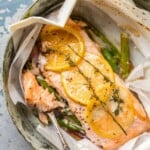 lemon butter salmon with a fork full of salmon