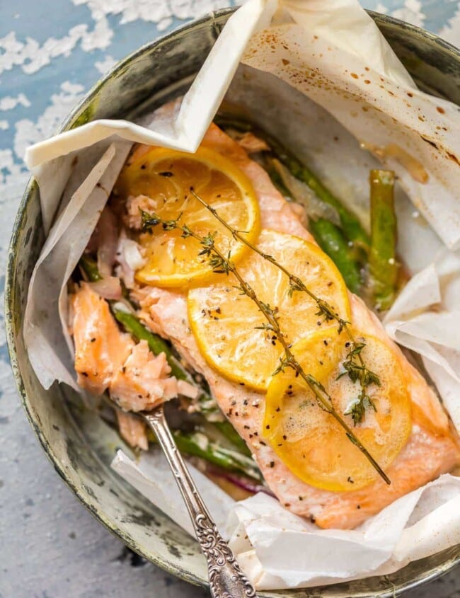lemon butter salmon with a fork full of salmon