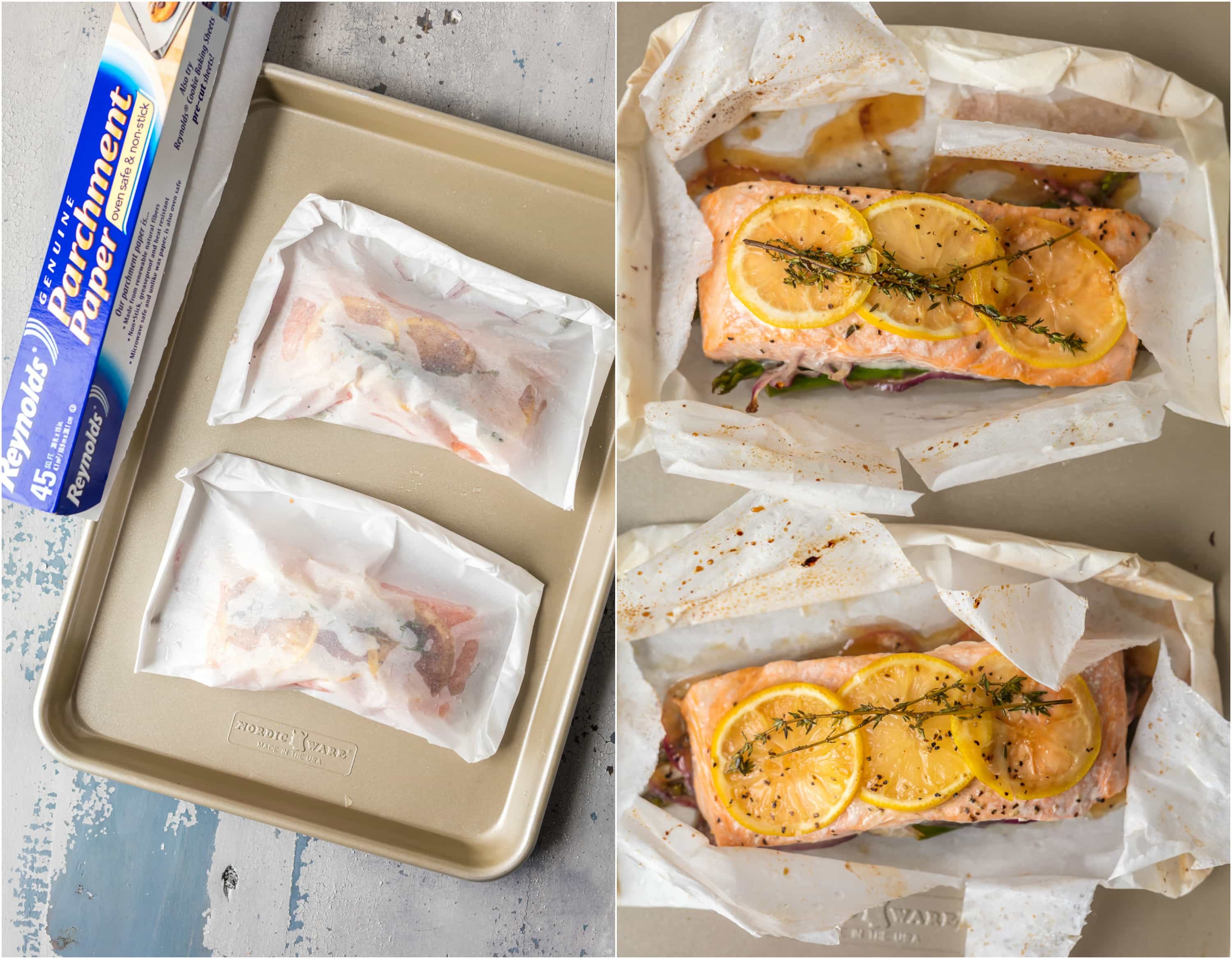 salmon in parchment paper packets