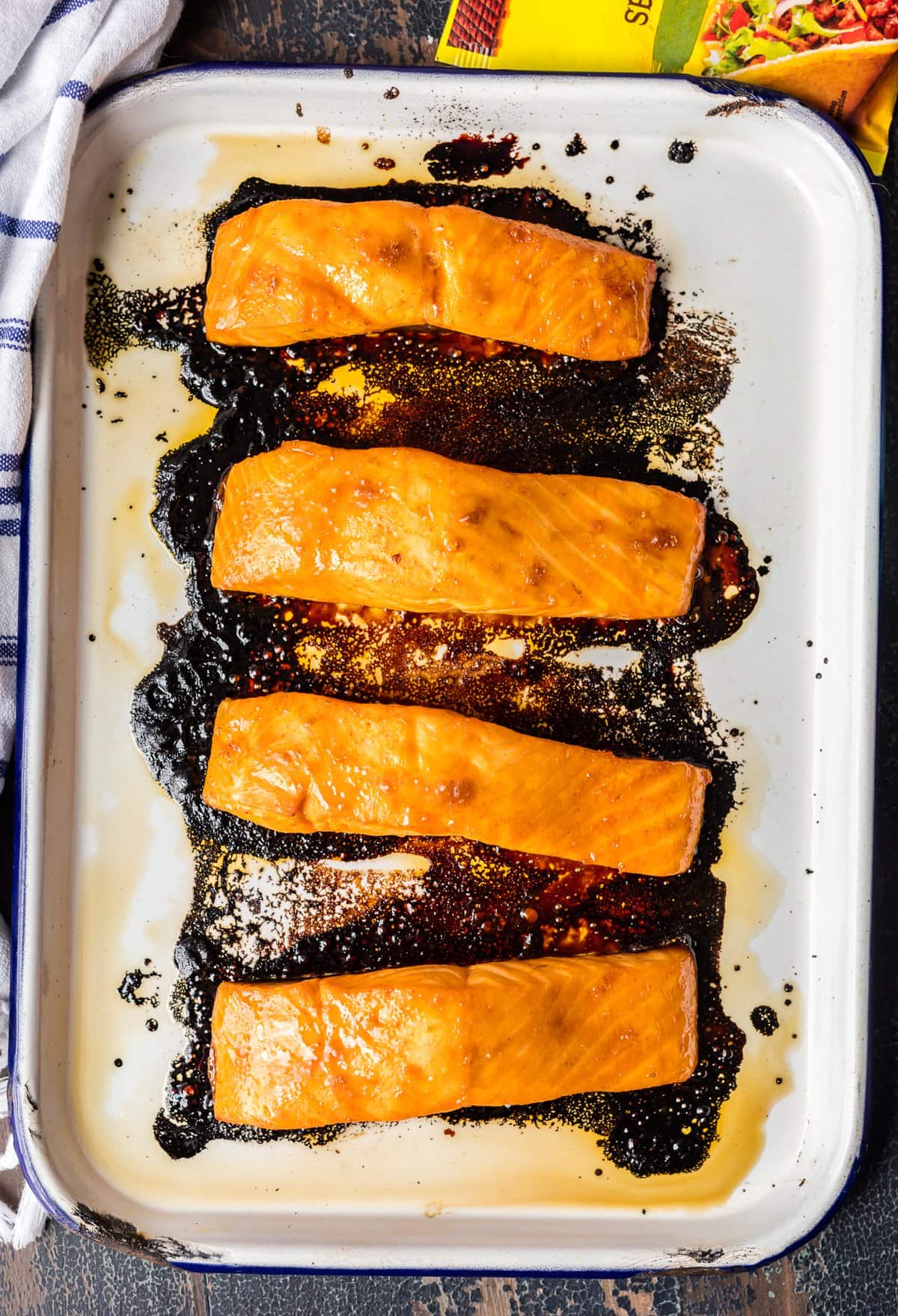 Salmon filets on a baking tray