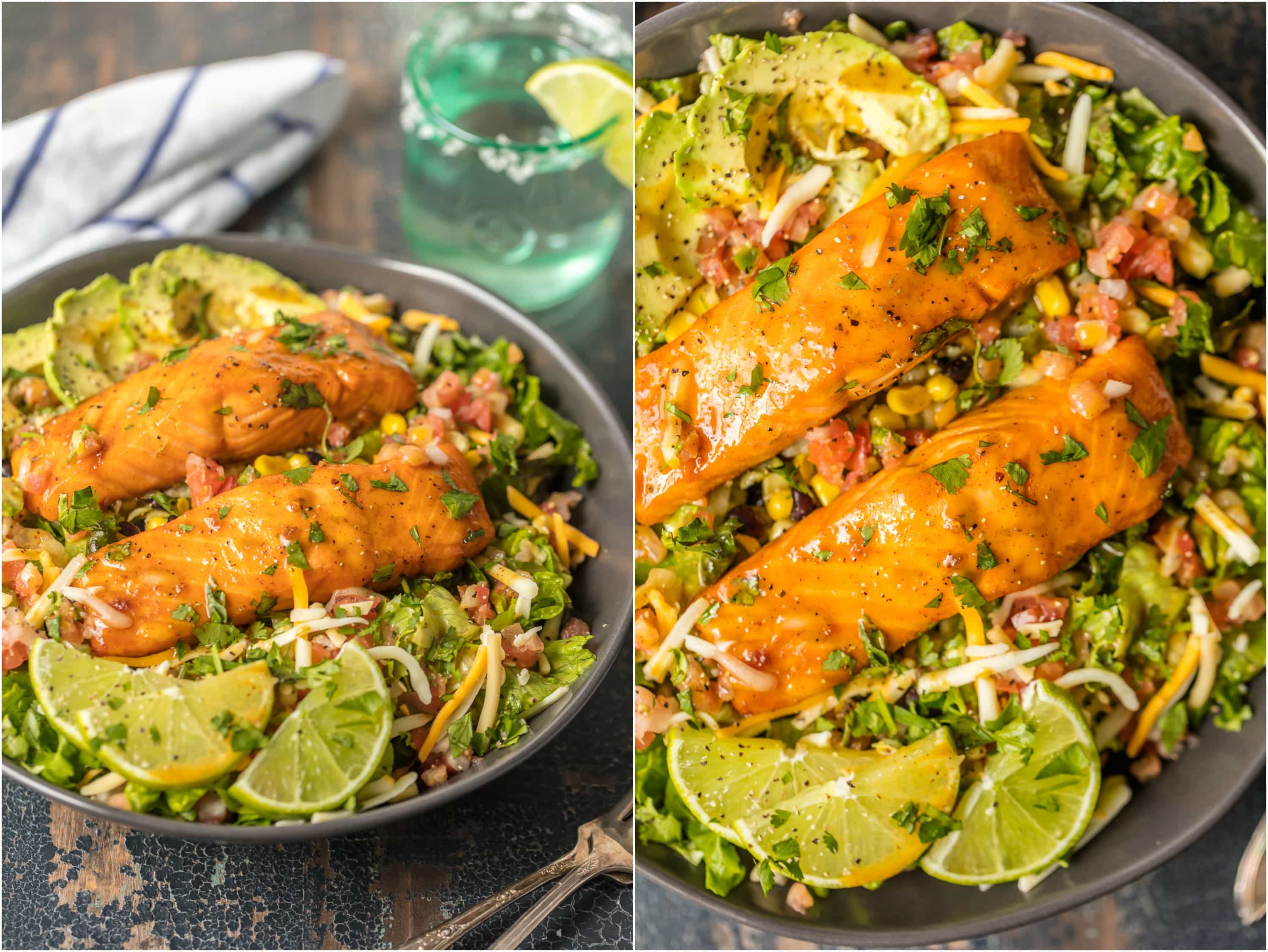 close up view of salmon salad