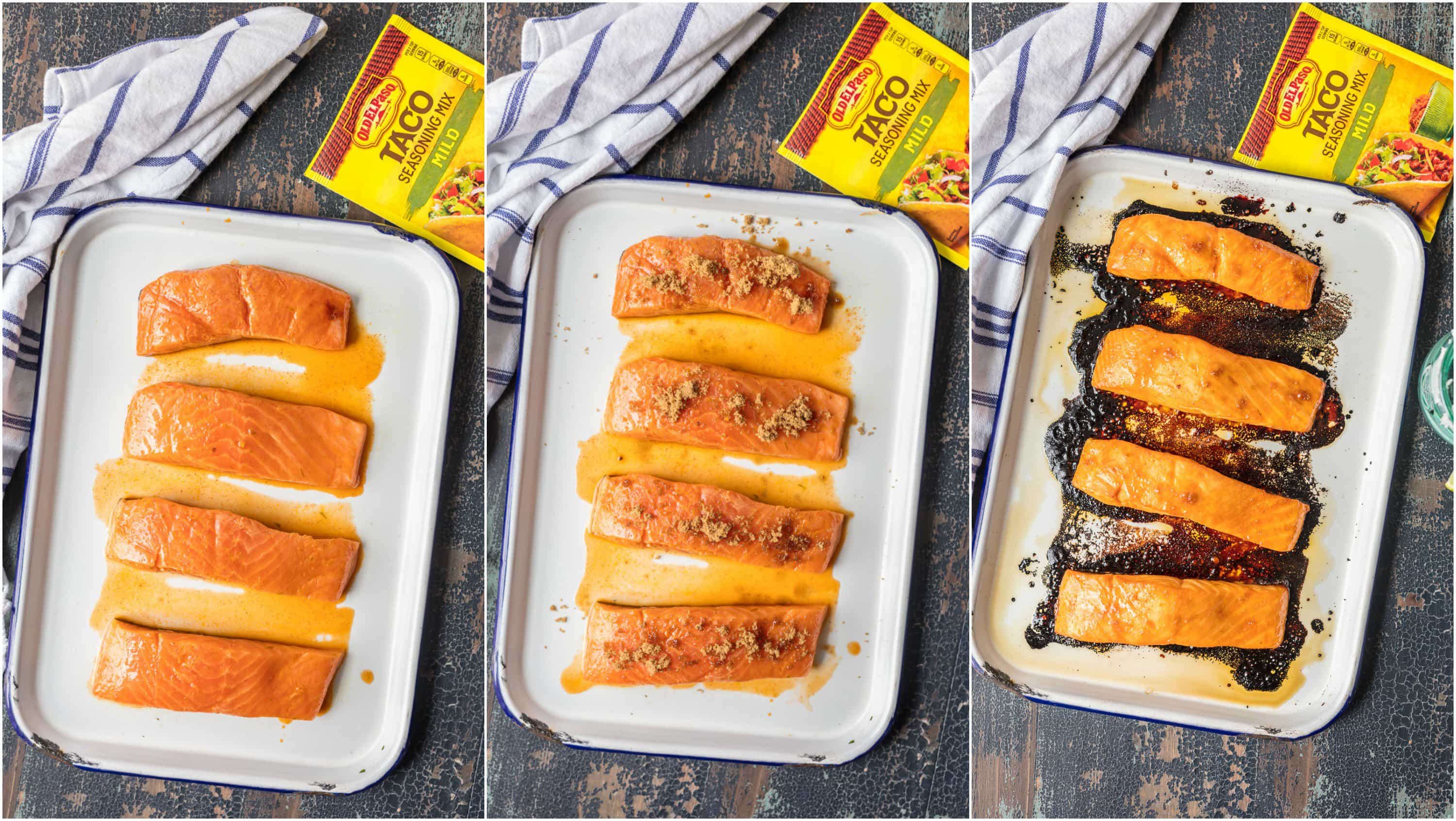 photo collage of salmon being made