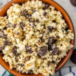 cookies and cream popcorn in a bowl