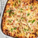 ham and cheese breakfast casserole in baking dish