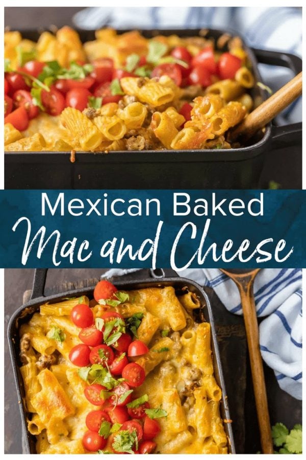 This BAKED MEXICAN MACARONI AND CHEESE can't be beat! No need to fool with a tricky cheese sauce when you have this secret ingredient making things extra creamy and delicious! Spicy sausage, green chiles, macaroni and cheese!