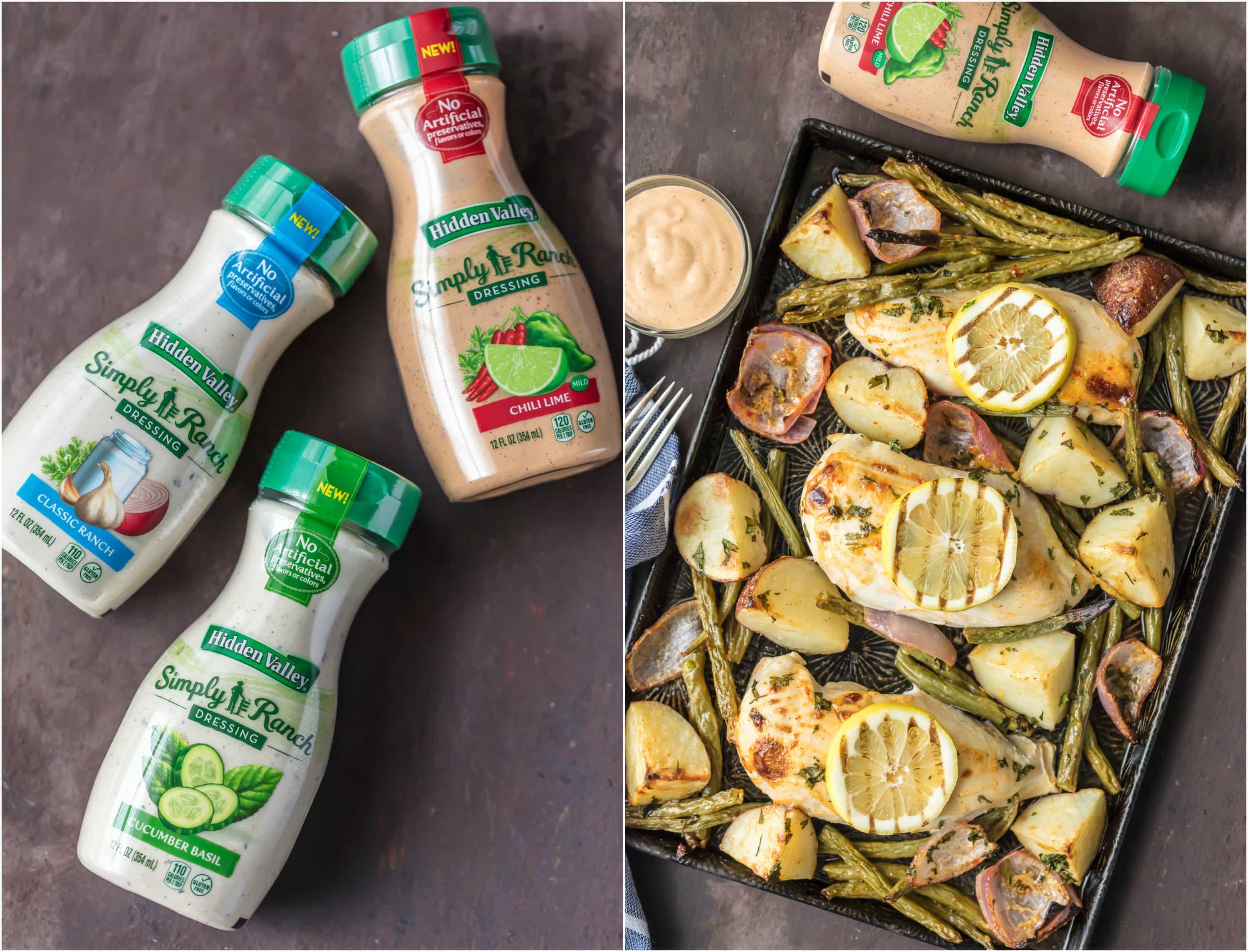 This ONE PAN CHILI LIME RANCH CHICKEN AND VEGETABLES is the absolute easiest healthy dinner recipe out there! Chicken, potatoes, green beans, and onion, tossed in ranch, all cook on one sheet pan. Delicious!