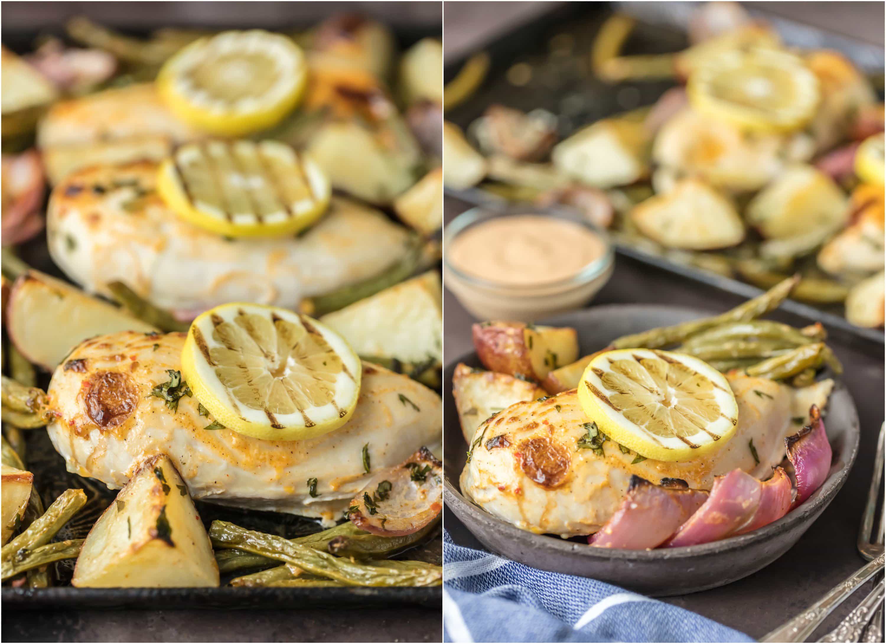 This ONE PAN CHILI LIME RANCH CHICKEN AND VEGETABLES is the absolute easiest healthy dinner recipe out there! Chicken, potatoes, green beans, and onion, tossed in ranch, all cook on one sheet pan. Delicious!