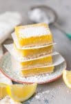 These GLUTEN FREE LEMON BARS are the easiest and best lemon bar recipe, and they just so happen to be gluten free! SO DELICIOUS! Thick and creamy lemon squares for the win.