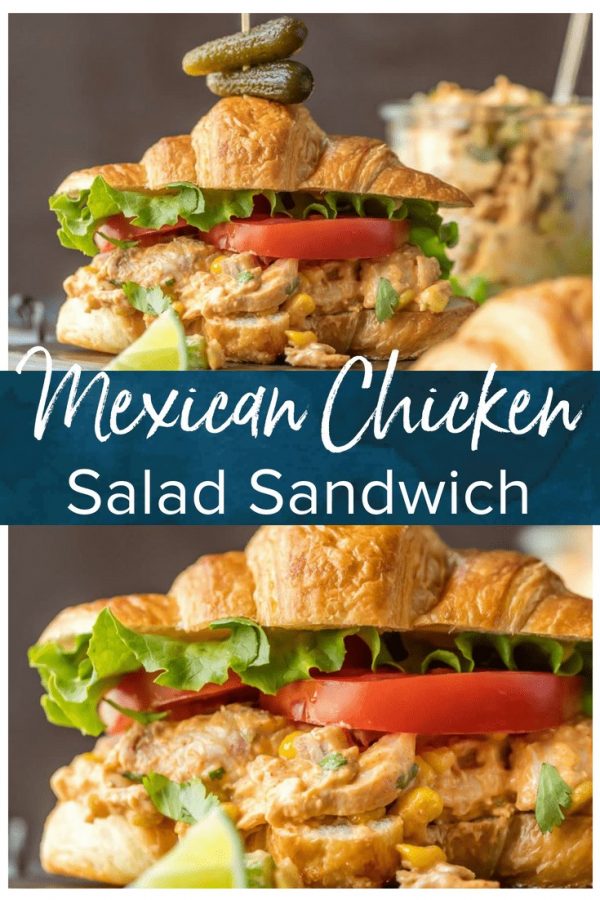Make lunch spectacular with MEXICAN CHICKEN SALAD SANDWICHES! This easy twist on a classic is sure to please everyone at the table. Chicken salad loaded with taco seasoning, corn, peppers, and enchilada sauce