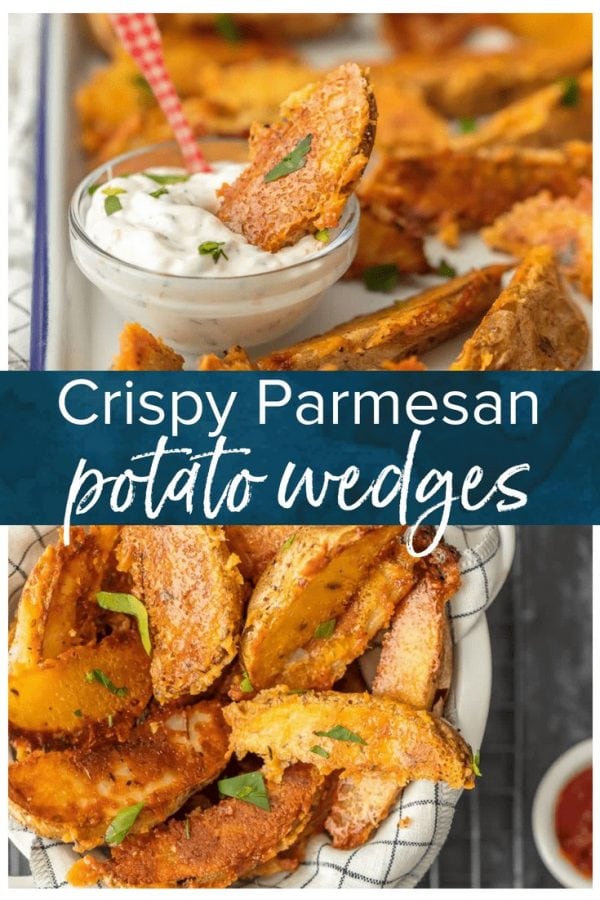 These CRISPY PARMESAN POTATO WEDGES are so absolutely delicious and EASY! You'll never go back to regular fries after you try these thick potato wedges coated in a crispy cheese shell.