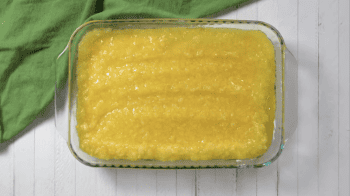pineapple jello salad in a baking dish.