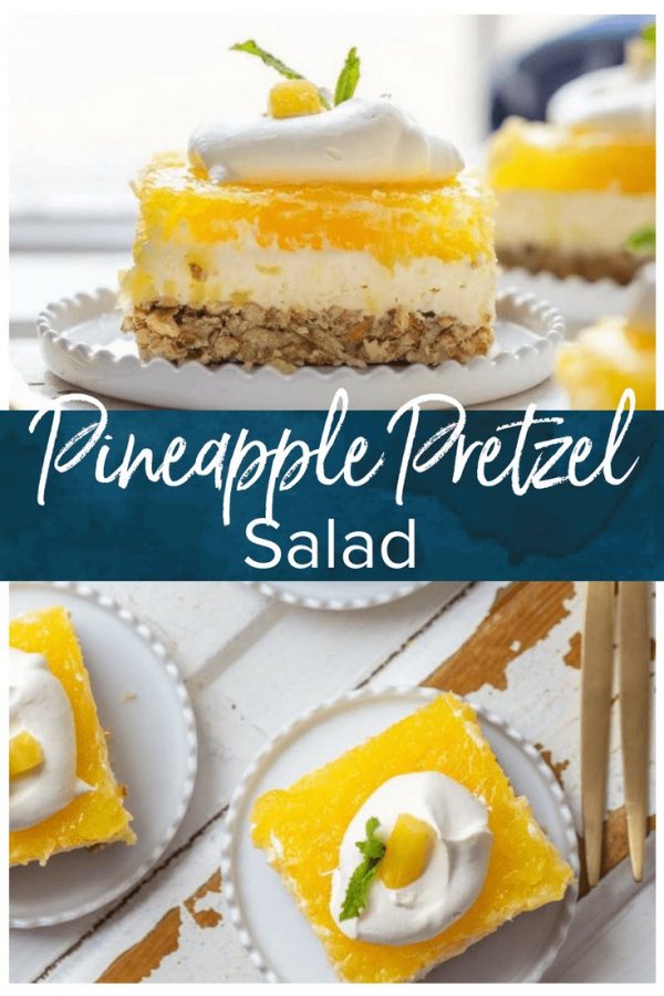 Pineapple Pretzel Salad is our go-to Pretzel Salad Recipe for Easter and Christmas! It is the perfect holiday side dish recipe! Wow your guests with this twist on classic Strawberry Pretzel Salad. This Pineapple Pretzel Salad Recipe is an absolutely delicious flavor combination.