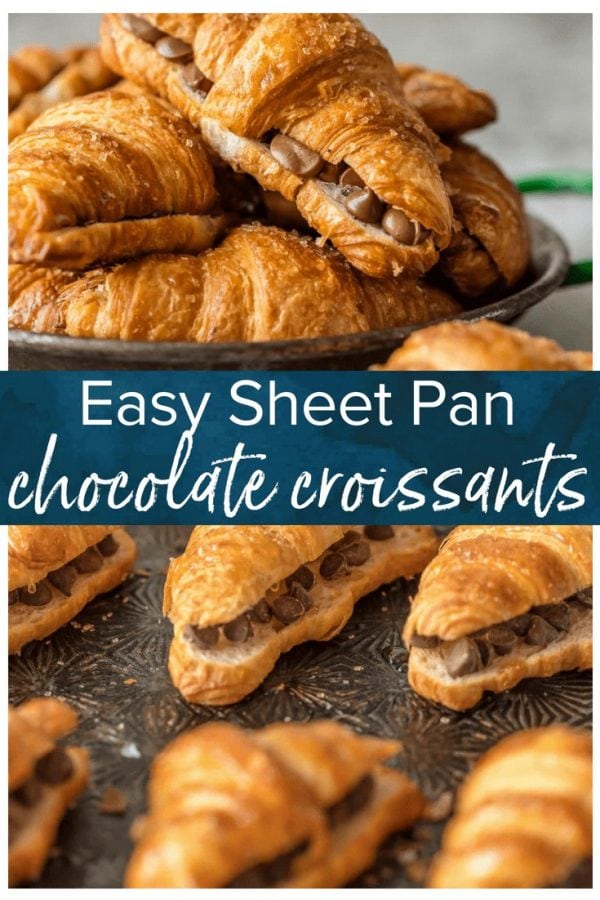 This SHEET PAN CHOCOLATE CROISSANT RECIPE is our favorite way to make a sweet breakfast for a crowd! Such a fun and easy breakfast pastry baked right in your oven.