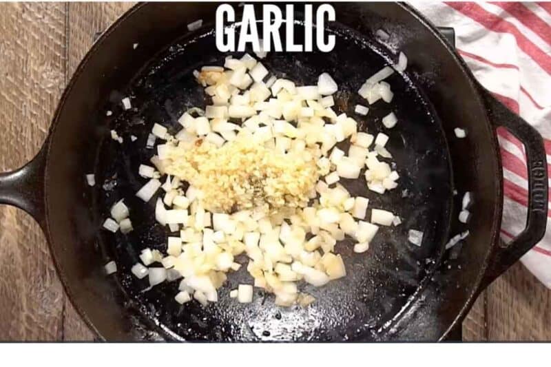 cooking garlic and oregano along with onions
