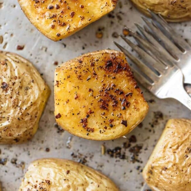 the best herbed roasted potatoes on a pan