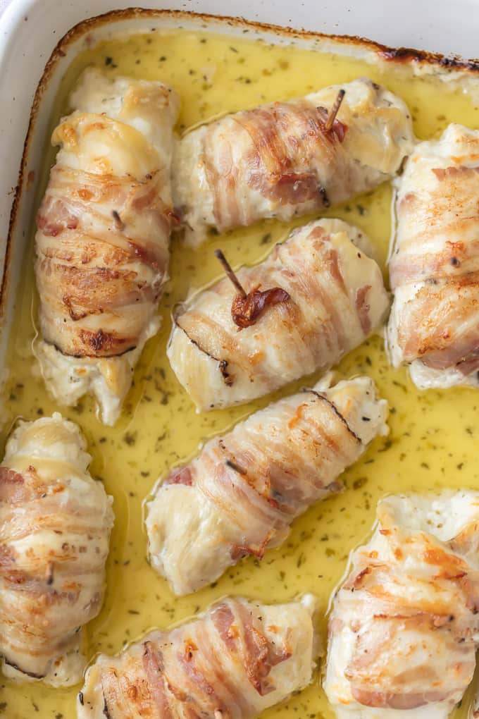 Pancetta Wrapped Chicken Breast in cheese sauce