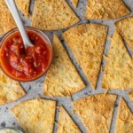 Homemade Tortilla Chips with Garlic Parmesan on a pan