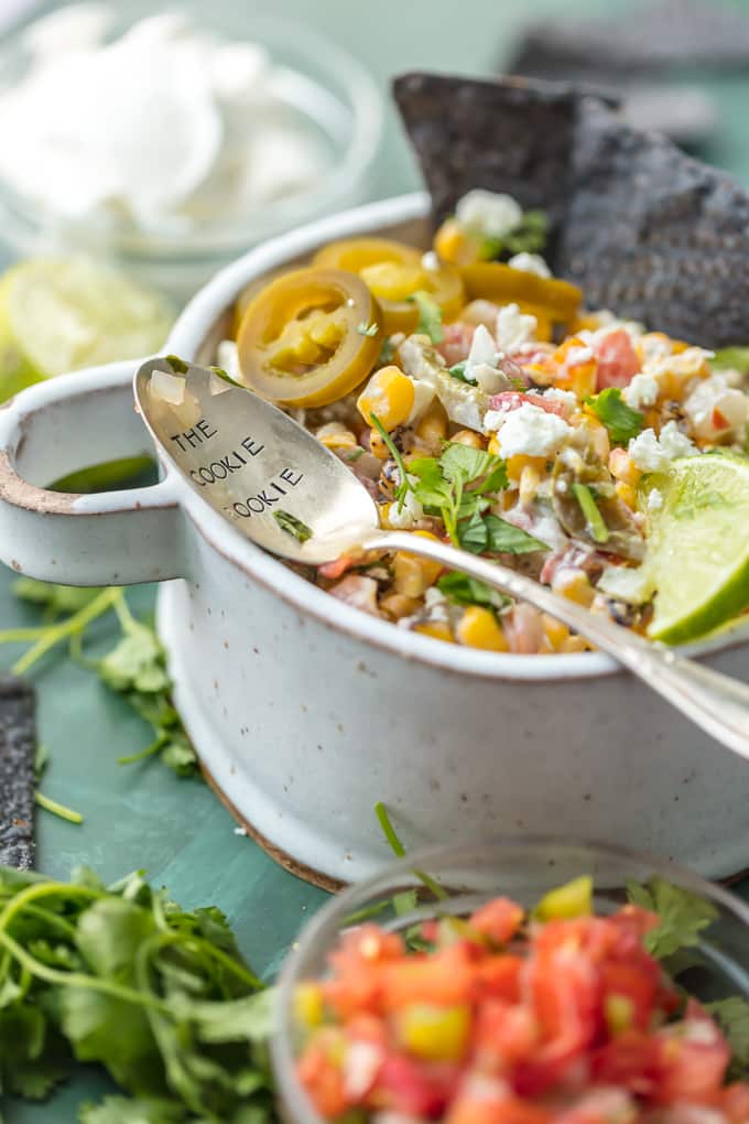 Corn salsa recipe with a serving spoon