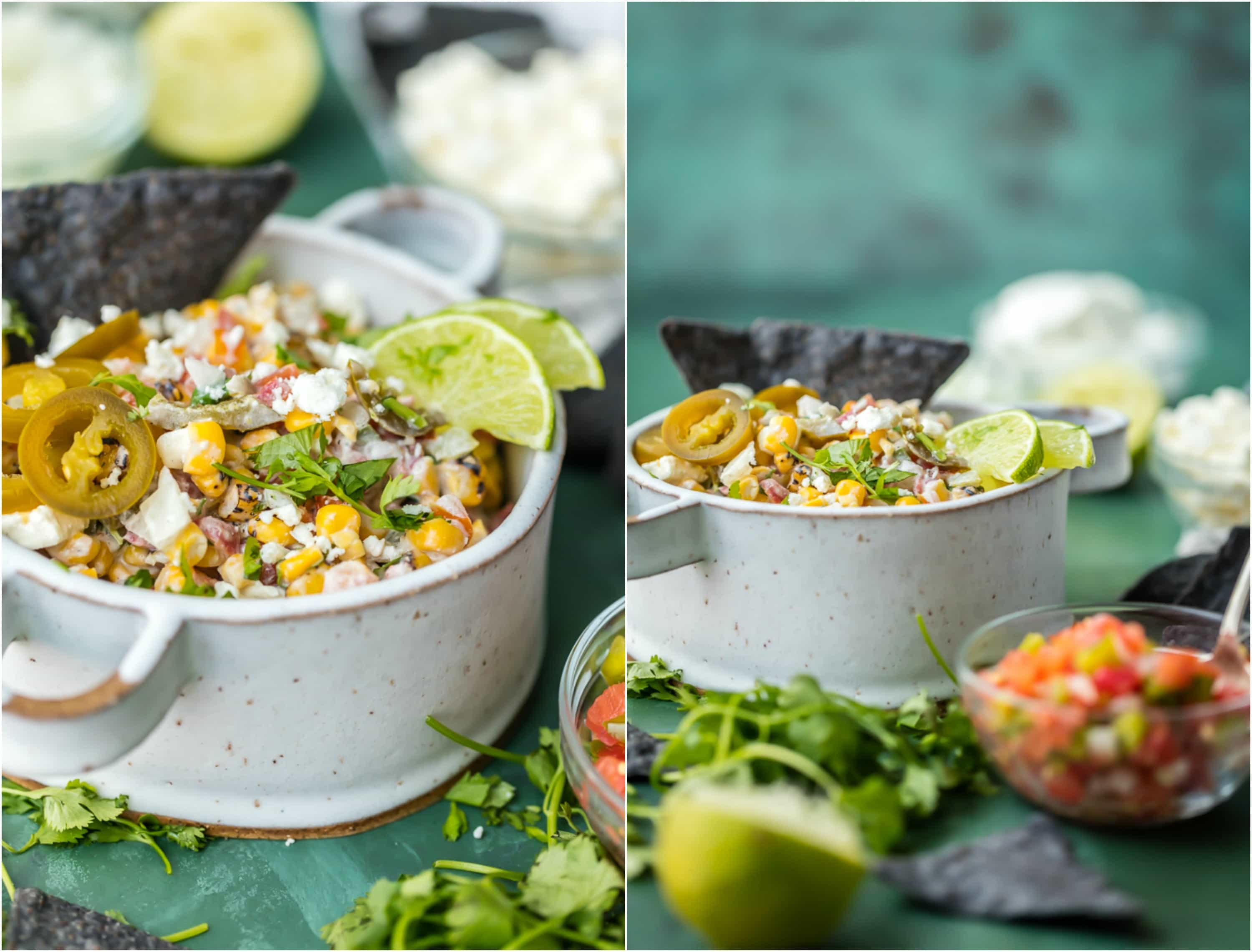 MEXICAN STREET CORN SALSA in white bowls