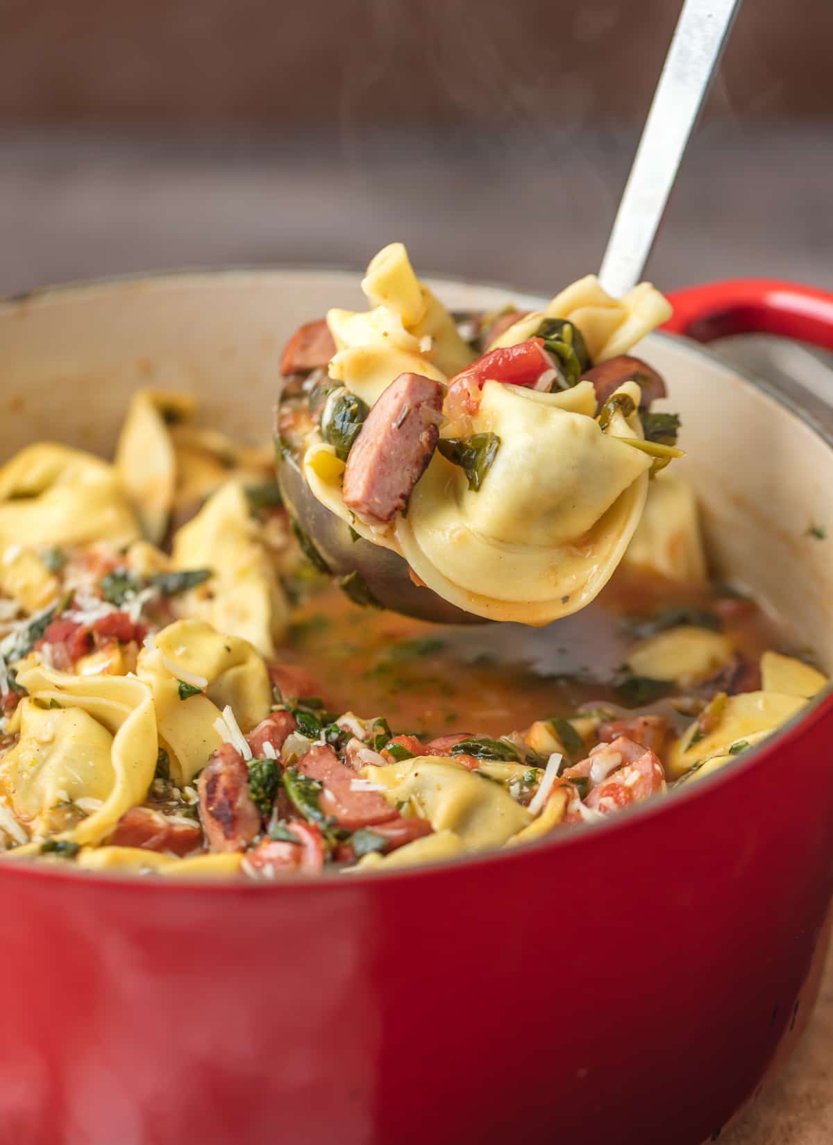 This SWEET ITALIAN SAUSAGE TORTELLINI SOUP is such an easy and delicious soup to throw together on busy days. Loaded with flavor while being kind to your waistline. I love it!
