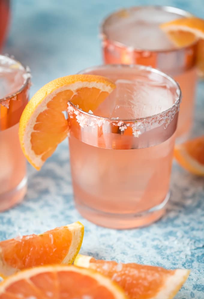 Grapefruit cocktail with salted rim and grapefruit slice