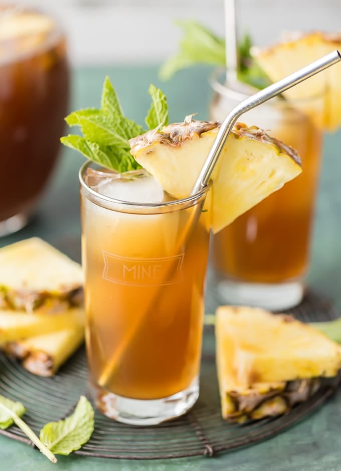 Glass of Iced Pineapple Tea with a pineapple slice