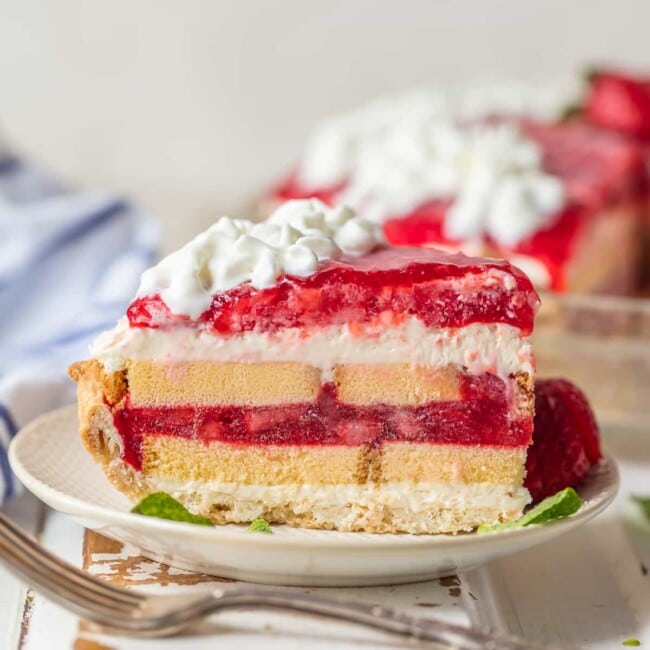 This STRAWBERRY SHORTCAKE PIE is the ultimate Summer sweet treat! Layers of strawberries, cream, and pound cake make for an easy strawberry shortcake recipe that is sure to please.