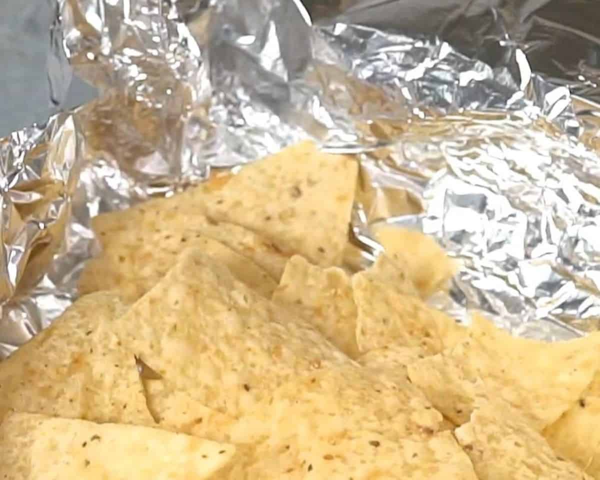 Placing the chips in the foil.