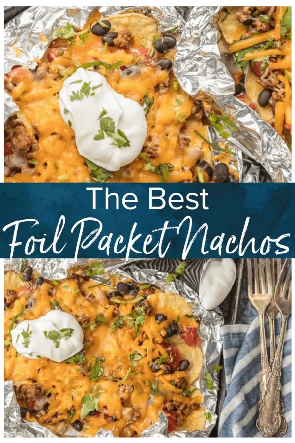 BEST Nachos Recipe - These foil packet nachos are loaded with beef, tomatoes, green chiles cheese, & more! I love this easy foil packet recipe, in the oven or on the grill.