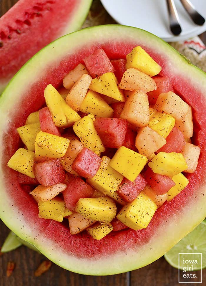 Tropical Fruit Salad with Chili Lime Dressing | Iowa Girl Eats