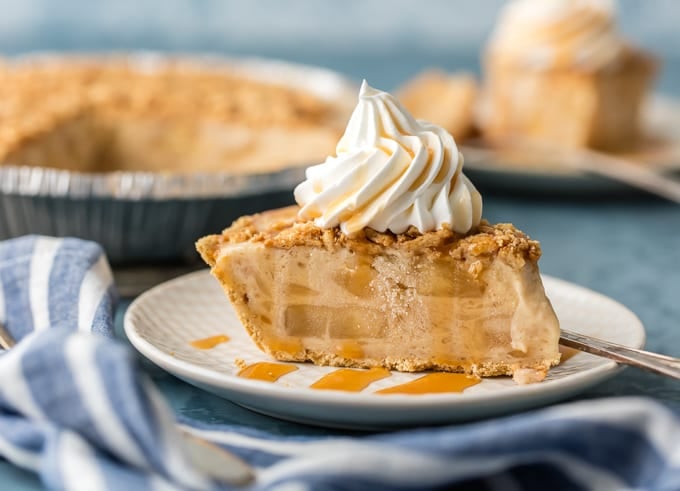 side view of pie slice on plate