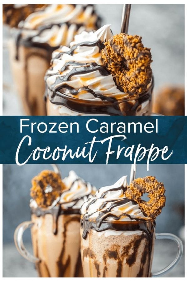 This Frozen Coconut Caramel Frappe recipe is the perfect morning treat to start your day! This easy frozen coffee drink is made with caramel cold brew concentrate & lots of other delicious ingredients!