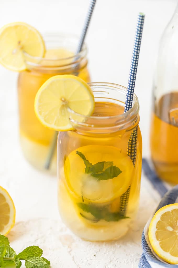 Iced tea with simple syrup ice cubes