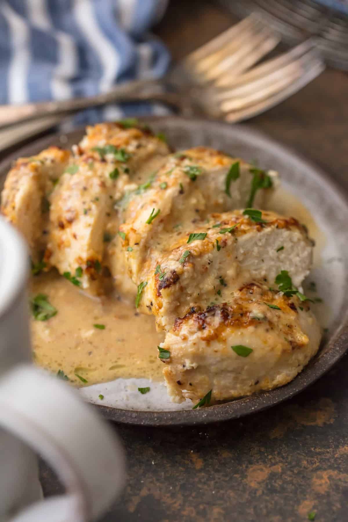 creamy baked chicken on a plate