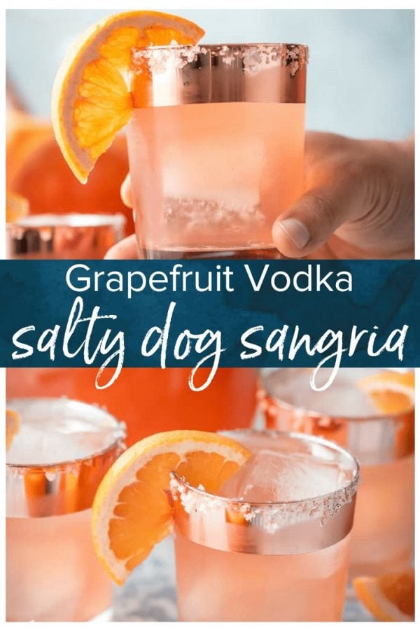 This Grapefruit Vodka Sangria is the perfect salty dog cocktail in the form of refreshing sangria! Serve this grapefruit cocktail with a salted rim all summer long.