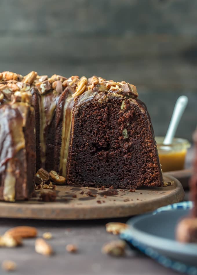 Chocolate Brownie Cake, partially cut away