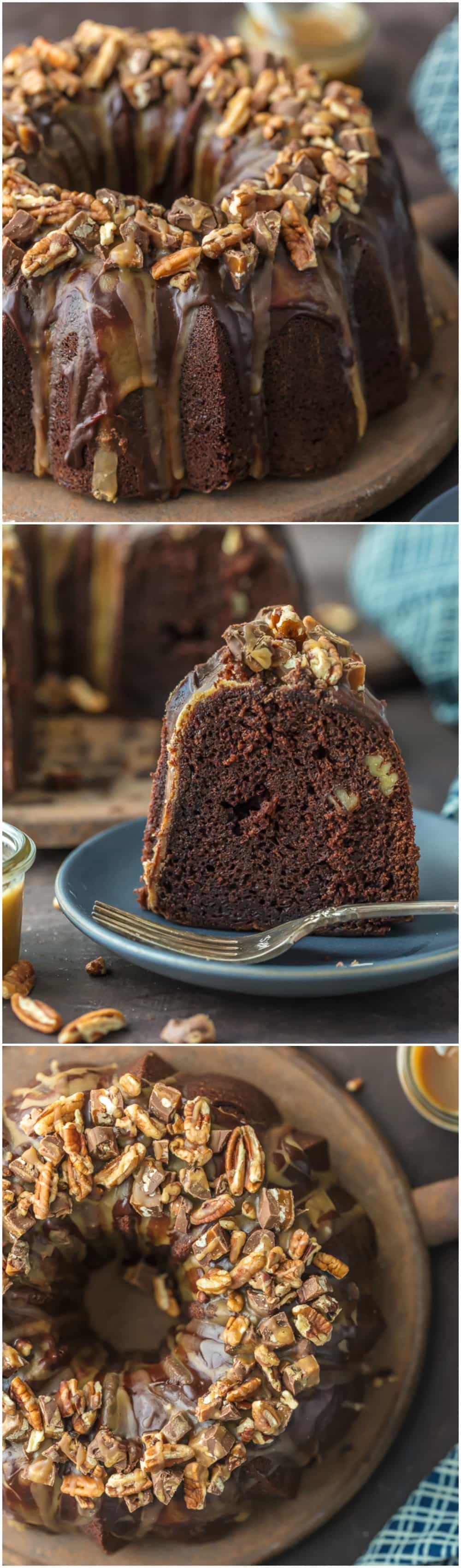 This TURTLE BROWNIE CAKE is a chocolate lovers dream. Dense and moist chocolate cake with walnuts and topped with the most incredible ganache and caramel drizzle. Crave worthy baking!