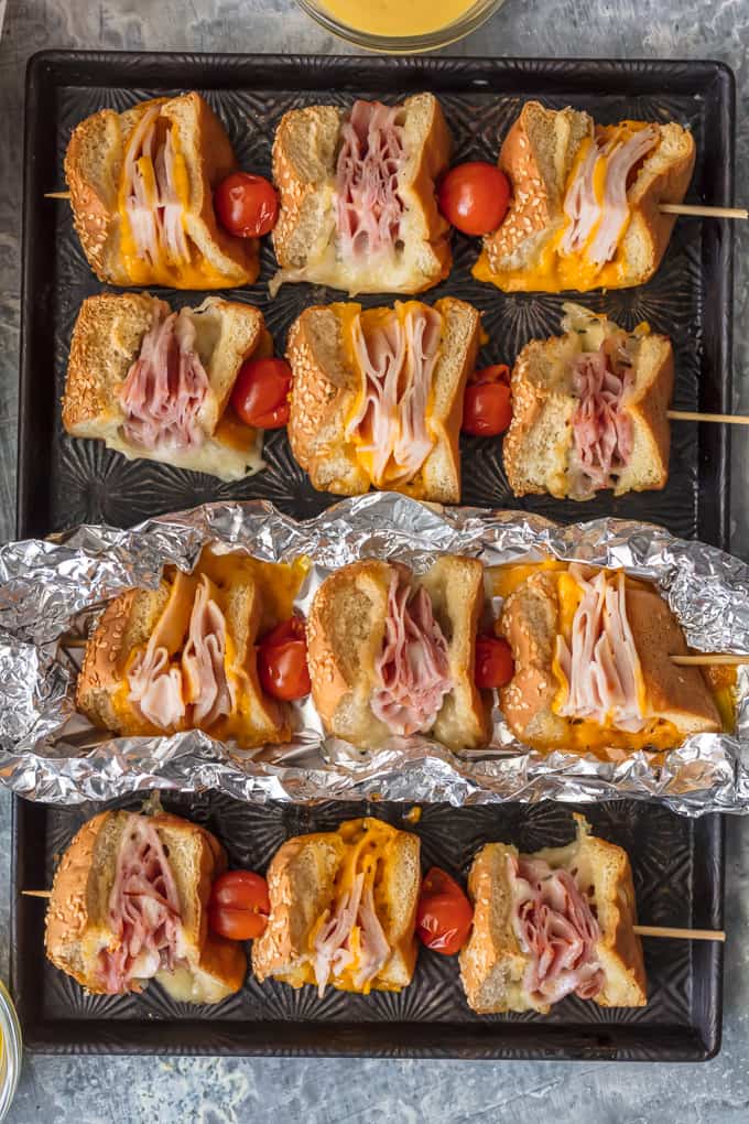 Cheesy Garlic Butter Sandwich Skewers with foil