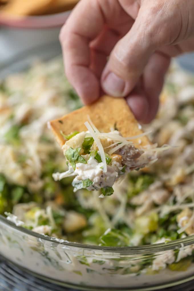 Cream Cheese Chicken Dip with pita chips