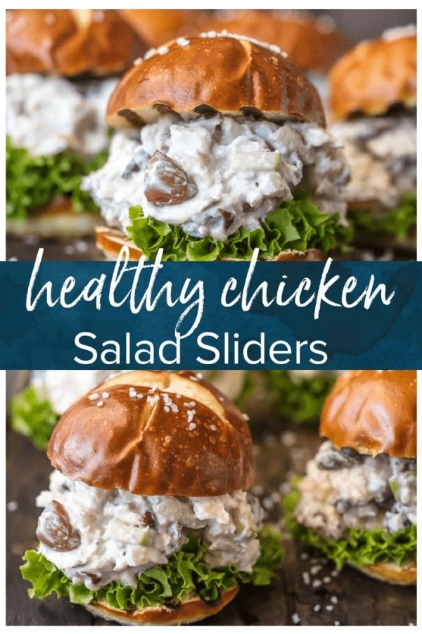 HEALTHY CHICKEN SALAD SLIDERS are perfect for an easy lunch or for parties. This healthy chicken salad sandwich recipe is made with greek yogurt to save calories!