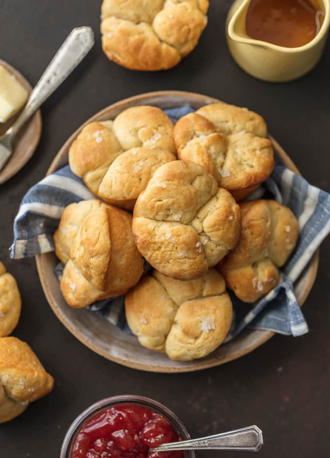 overhead view of dinner rolls