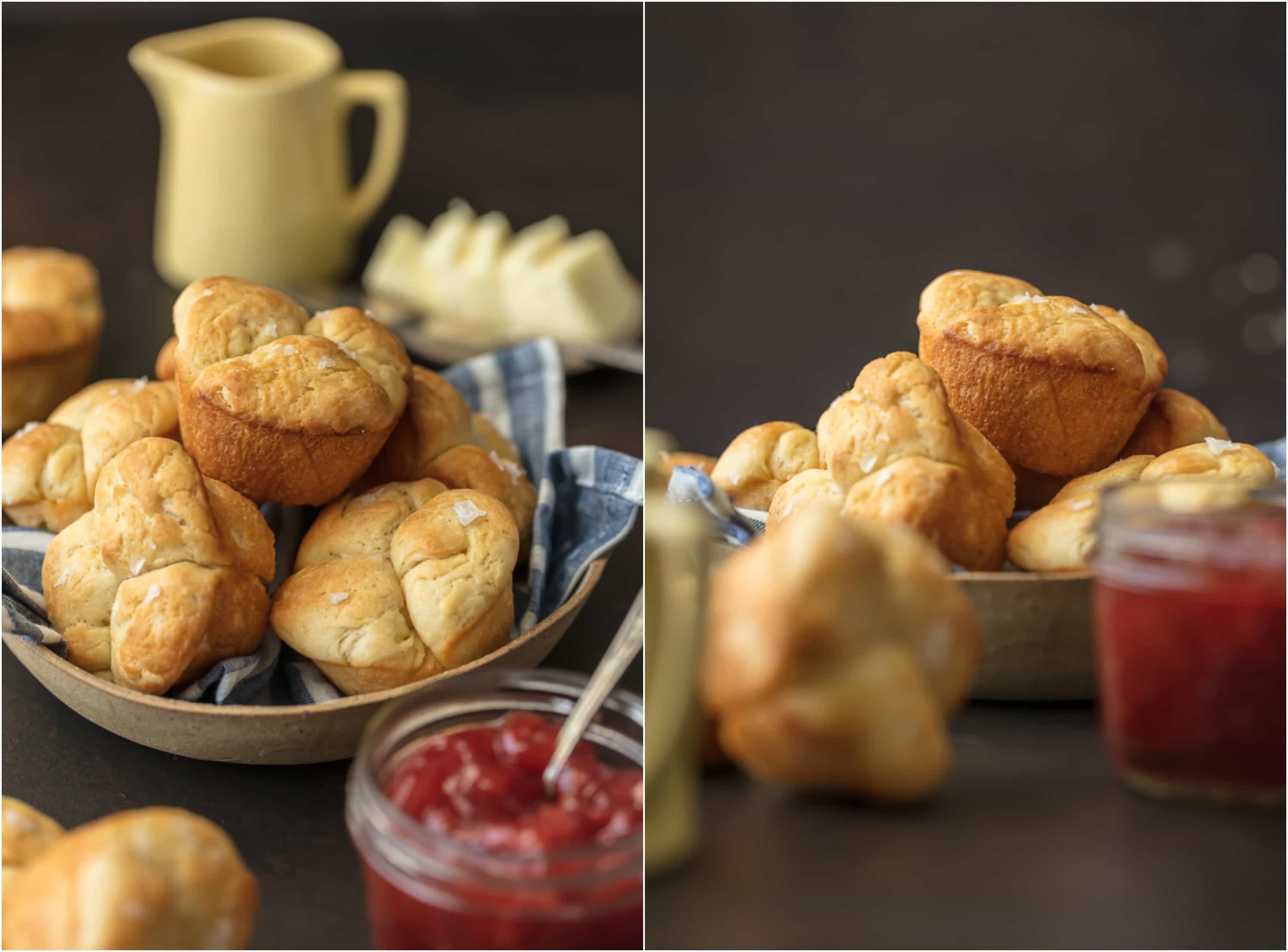 a plate of rolls on a table
