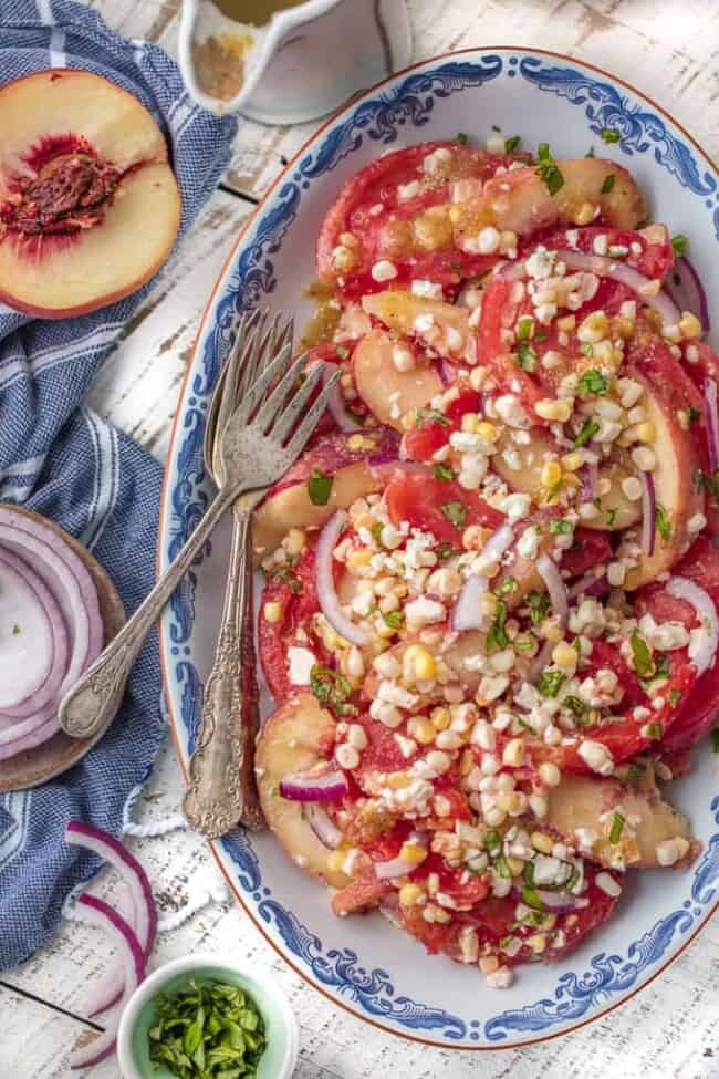 Peach Corn Tomato Salad with Spicy Honey Vinaigrette Recipe The