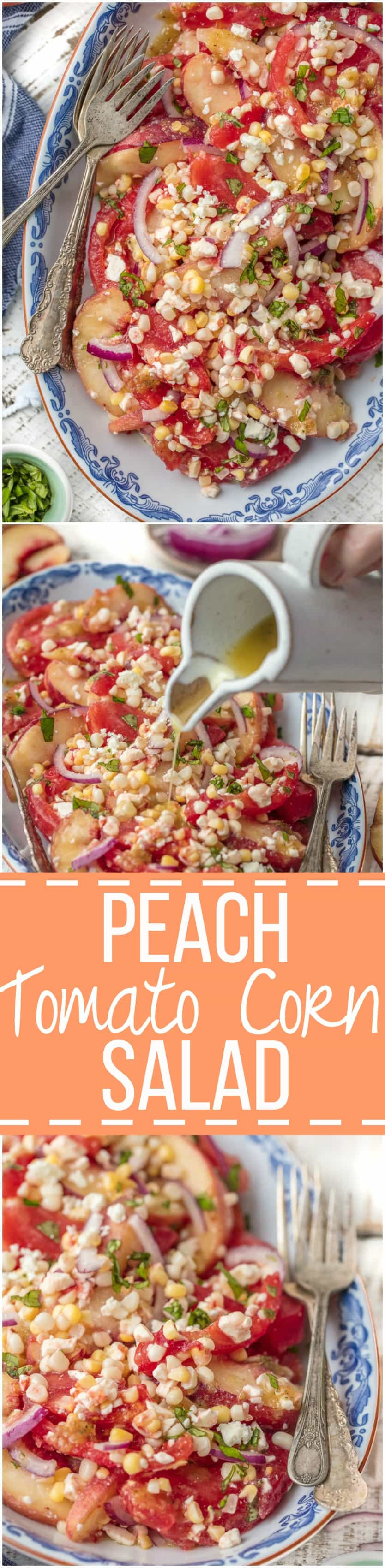 This PEACH TOMATO CORN SALAD WITH SPICY HONEY VINAIGRETTE is so fresh, delicious, and easy. Make it as a side or a meal, its delicious throughout the day. SO MUCH FLAVOR.
