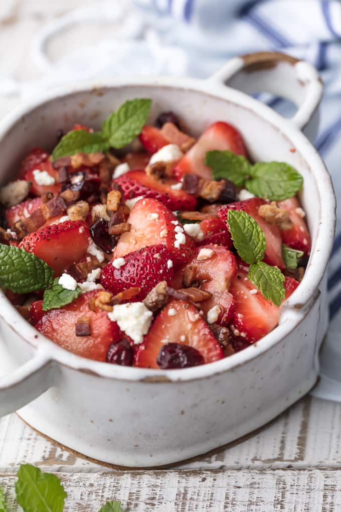 Strawberry, bacon, feta, cranberry, mint salad