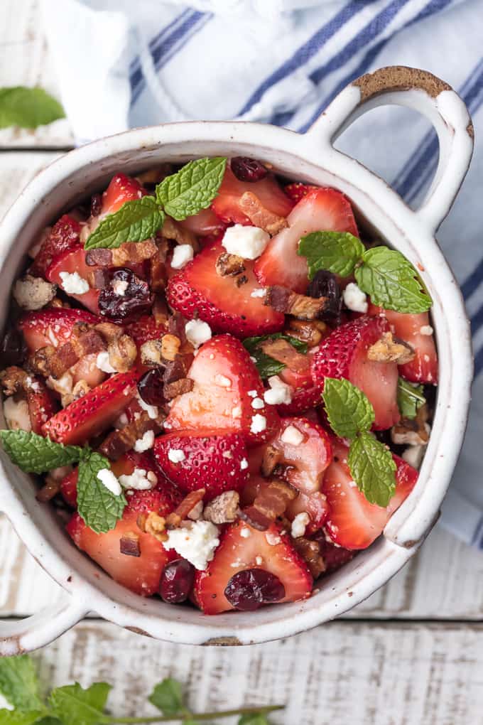 Strawberry bacon salad with balsamic vinaigrette salad dressing