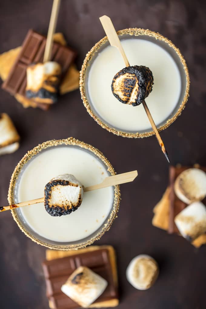 s'mores Martini surrounded by s'mores