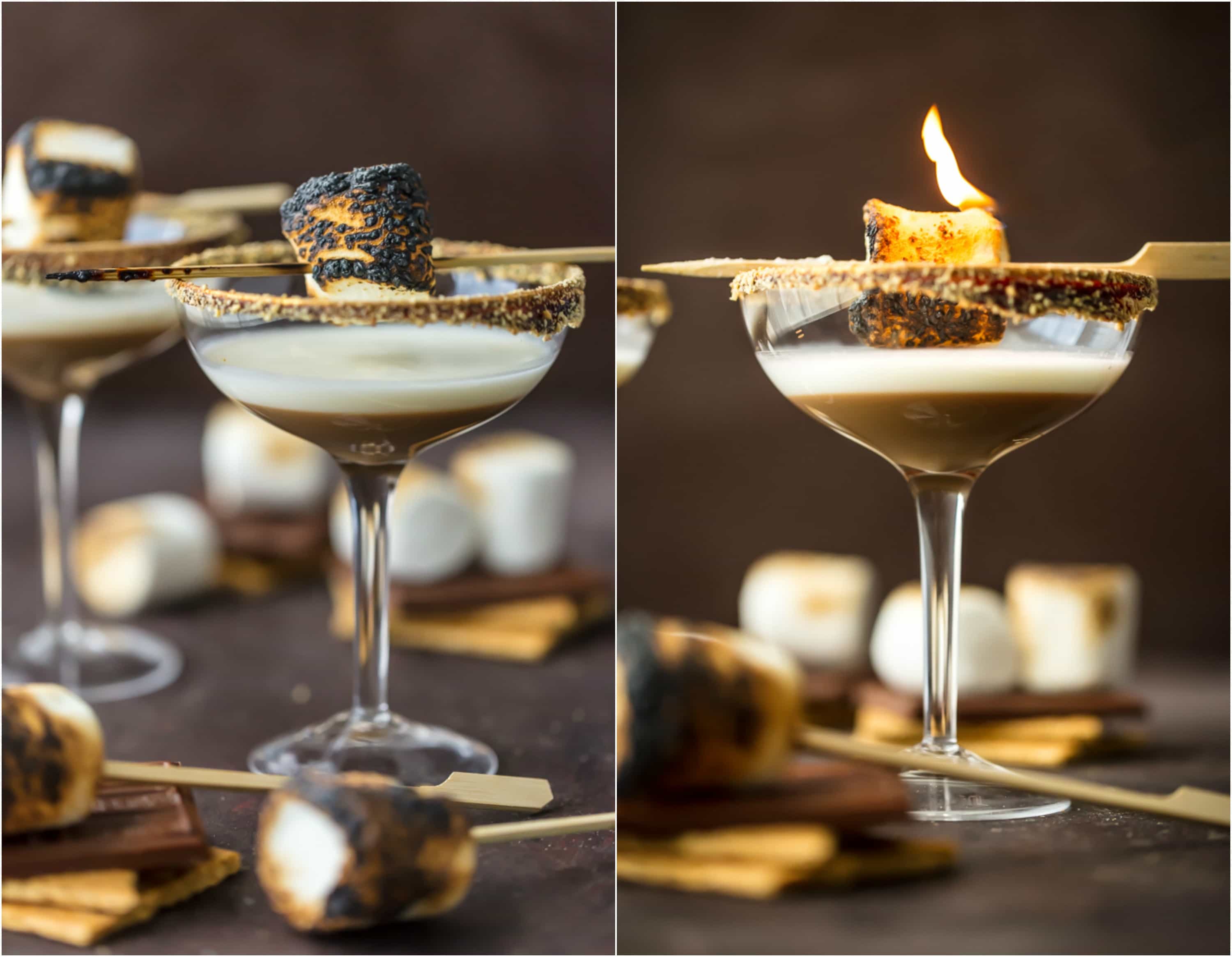 toasted smores cocktails in glasses