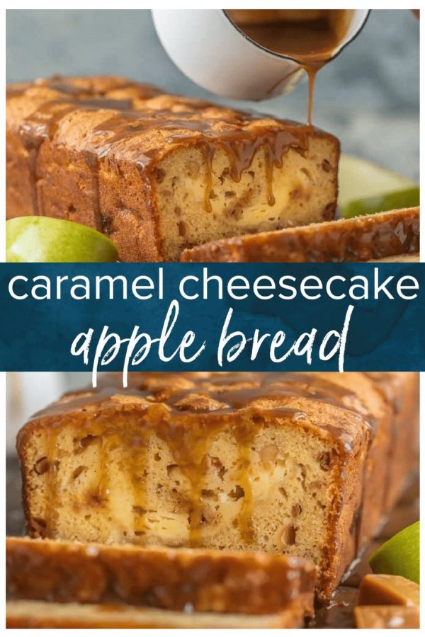 APPLE BREAD is a must make for Fall, and this Caramel Cheesecake Stuffed Apple Bread is my new favorite recipe. This moist caramel apple bread is more like a chunky apple cake, stuffed with real apples, caramel pieces, and caramel cheesecake. Plus it's topped with a delicious caramel glaze. I'm obsessed! It's perfect for dessert or an indulgent breakfast.